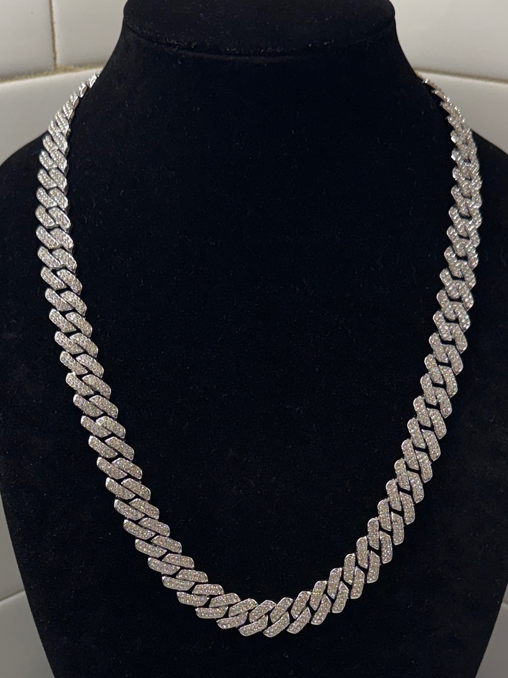 Sparkling Silver-Tone Pave Cuban Link Necklace - Women Jewelry